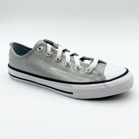 Converse CTAS Ox Wolf Grey Glitter Kids Casual Shoes 666896C - Picture 2 of 5